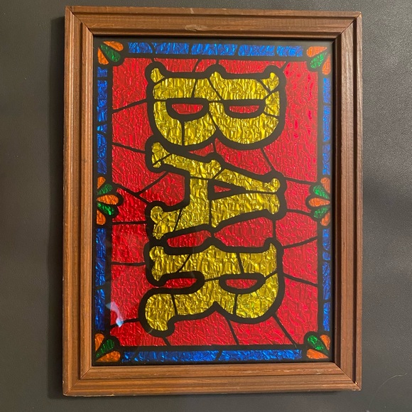 Glitter Art Framed BAR Glass Foil Wood 13.75”x10.75”x1” Red Yellow - Picture 1 of 4